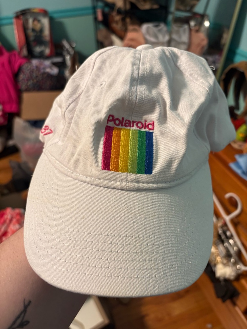 Polaroid White Cap with Rainbow Stripe Patch